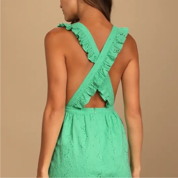 Lulu’s Green Sweet Bliss Eyelet Ruffle Dress NWT Size L - Picture 2 of 7